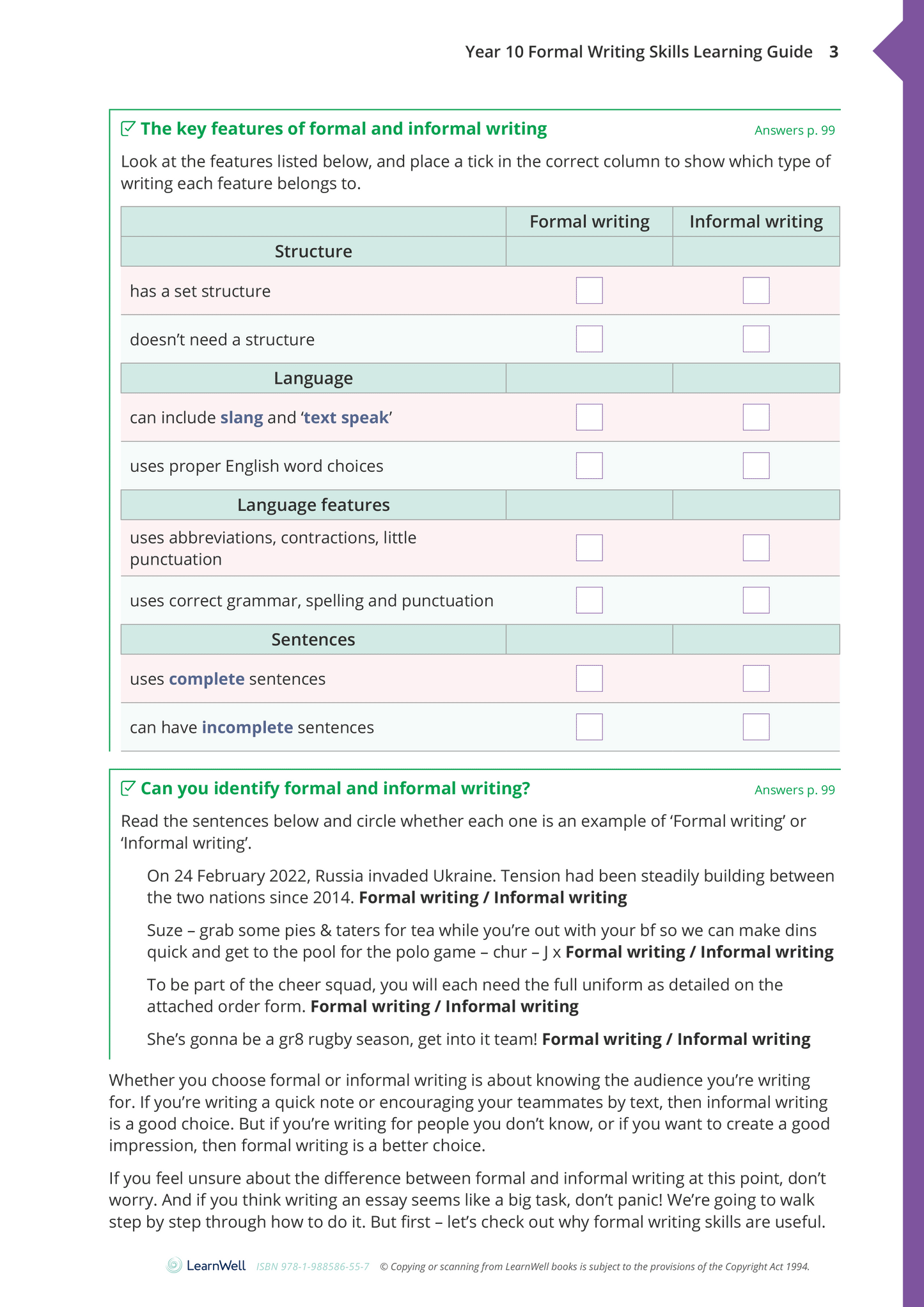 Year 10 Formal Writing Skills Learning Guide