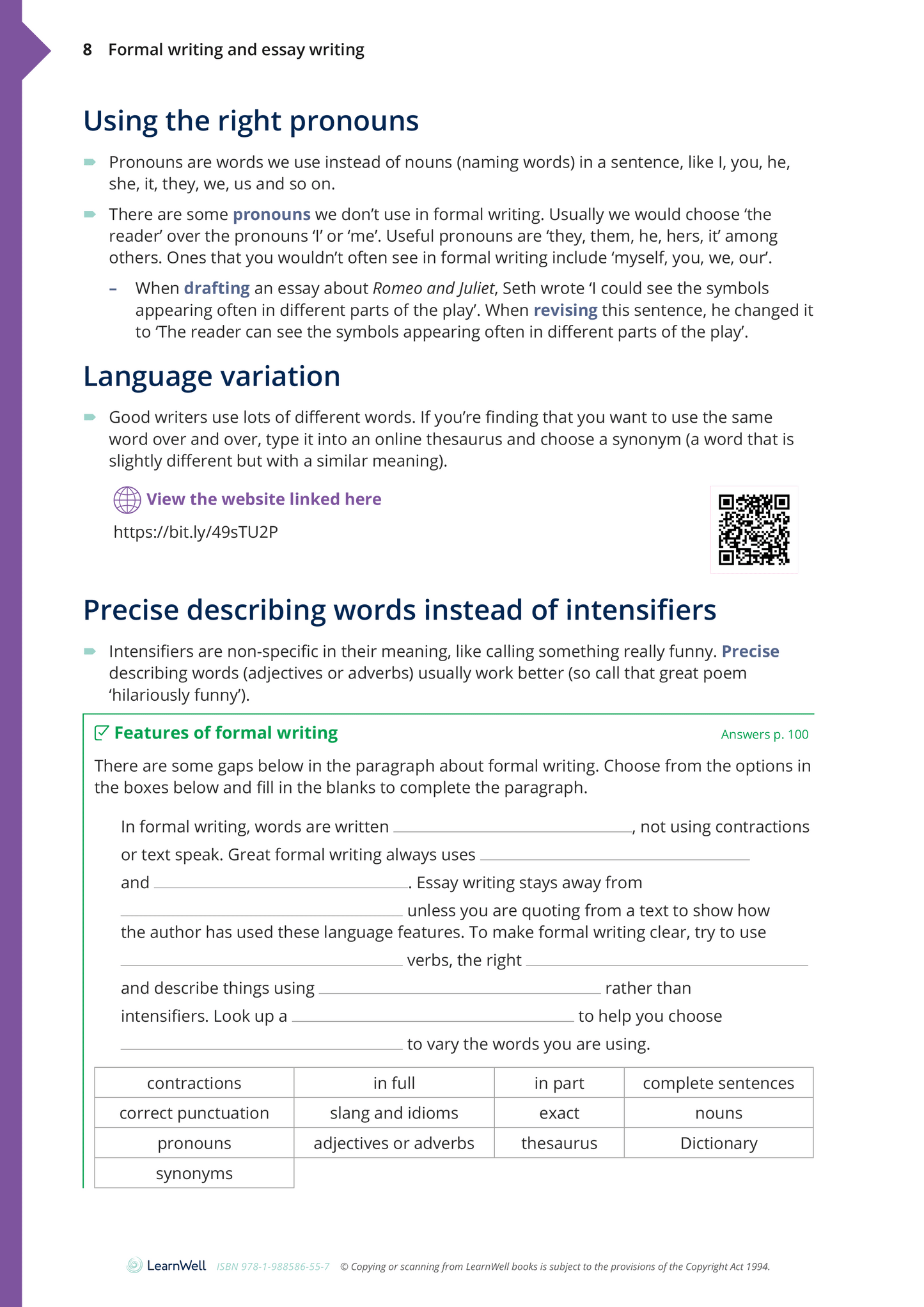 Year 10 Formal Writing Skills Learning Guide