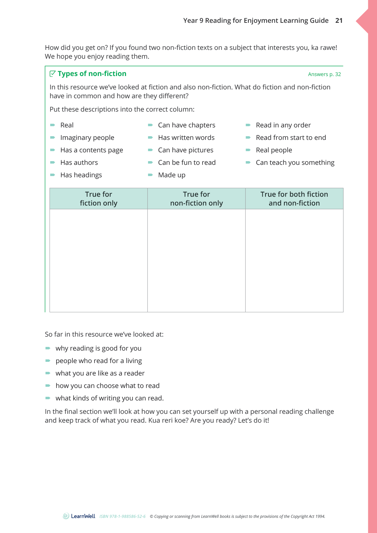 Year 9 Reading for Enjoyment Learning Guide