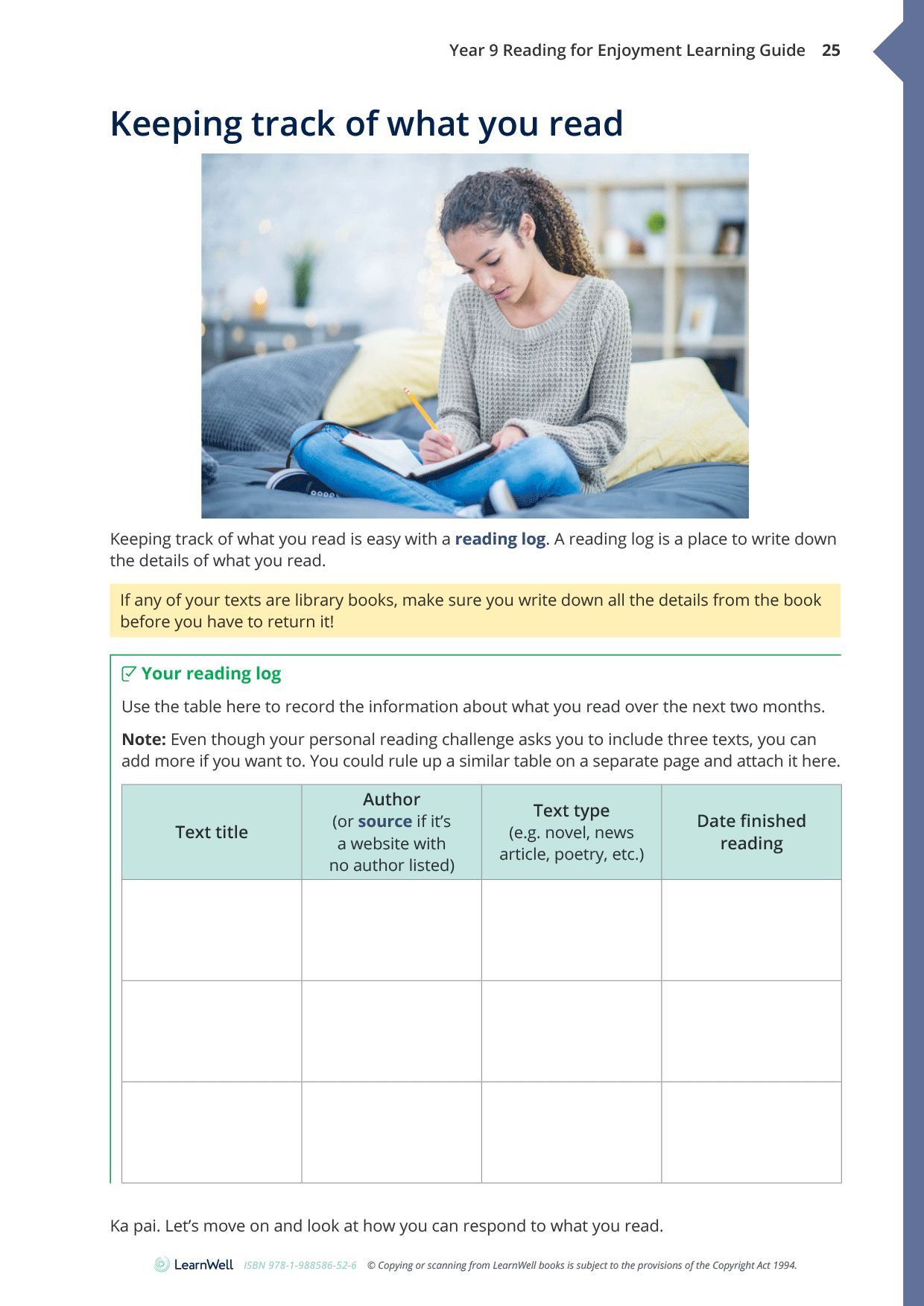 Year 9 Reading for Enjoyment Learning Guide