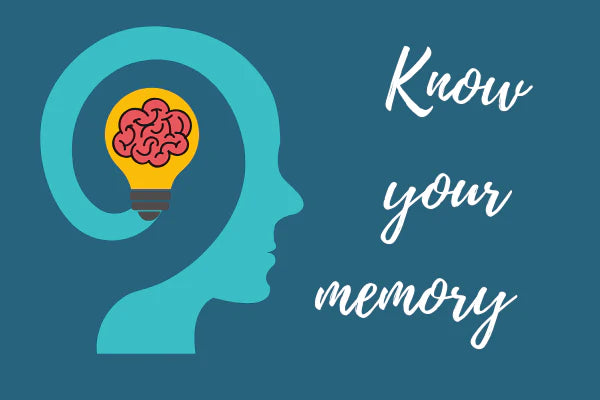 Know your memory - brain inside a lighbulb sits inside a cartoon face in side profile