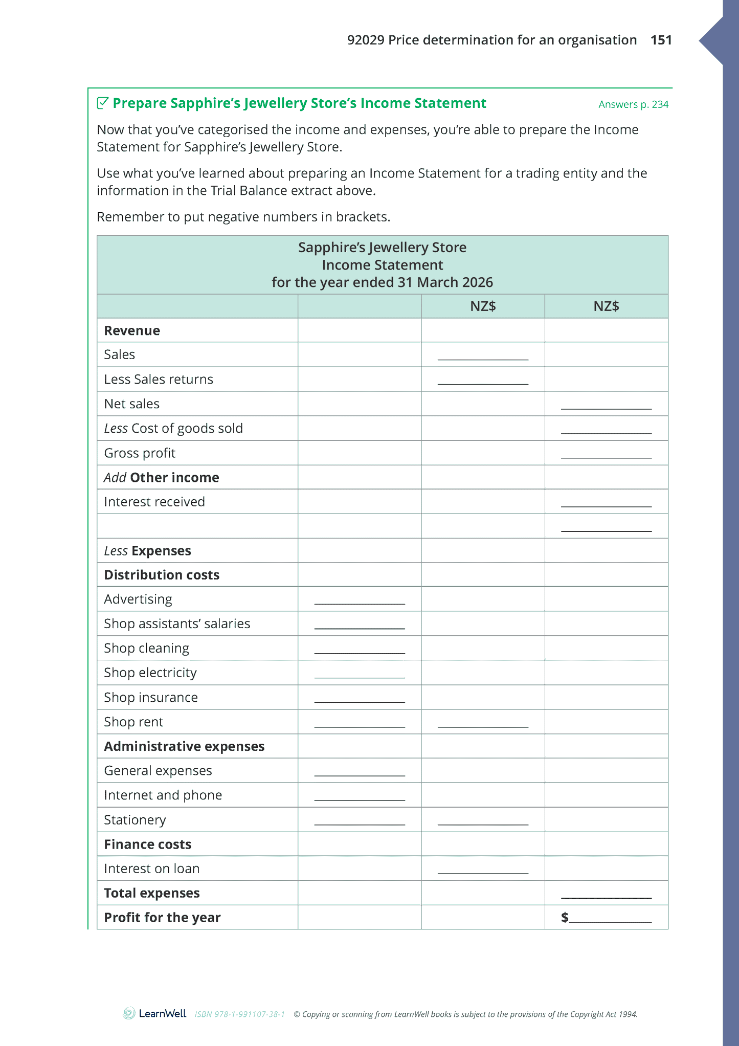 92029 Price Determination for an Organisation Learning Guide