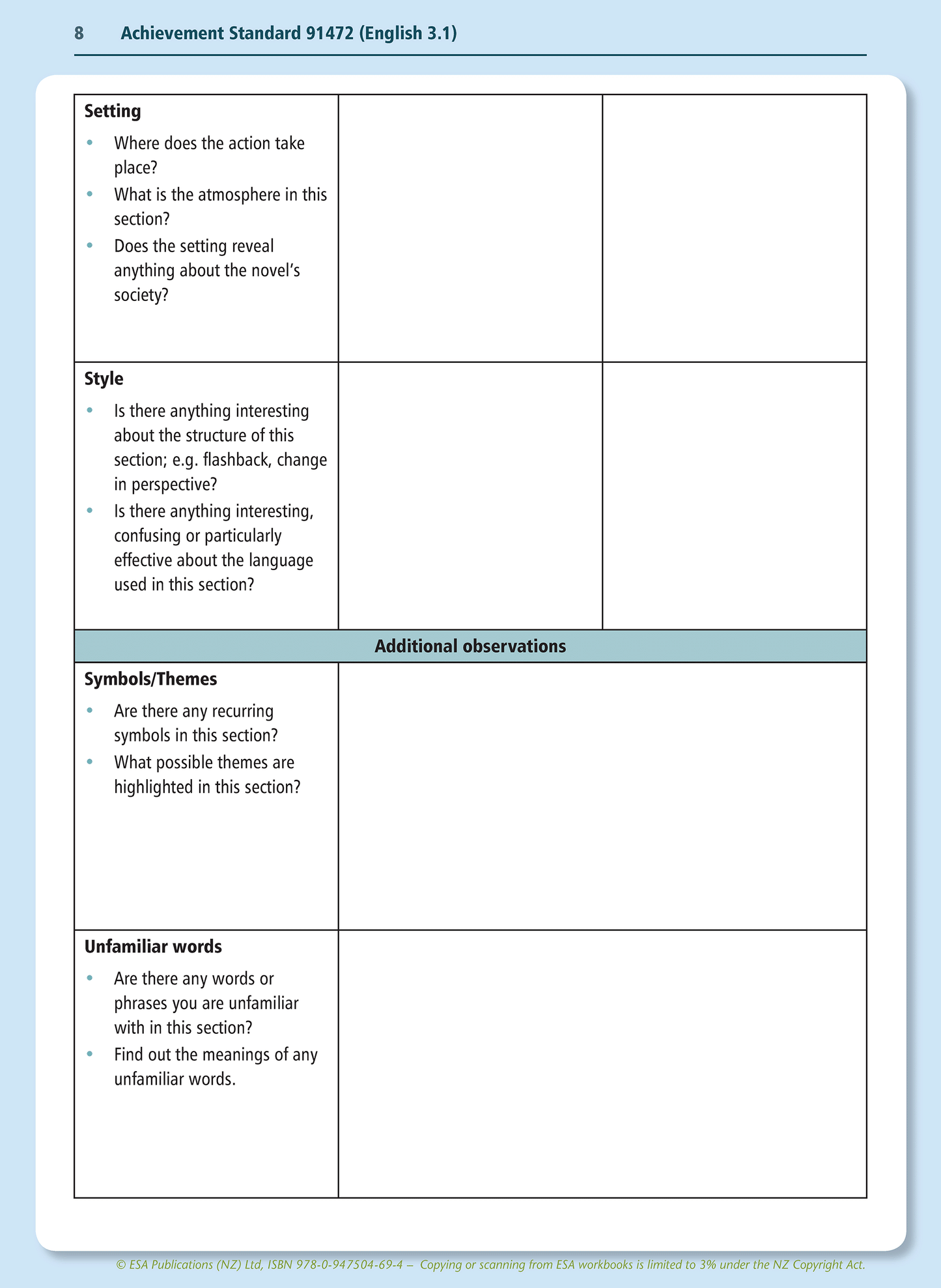 Level 3 Response to Written Texts 3.1 Learning Workbook