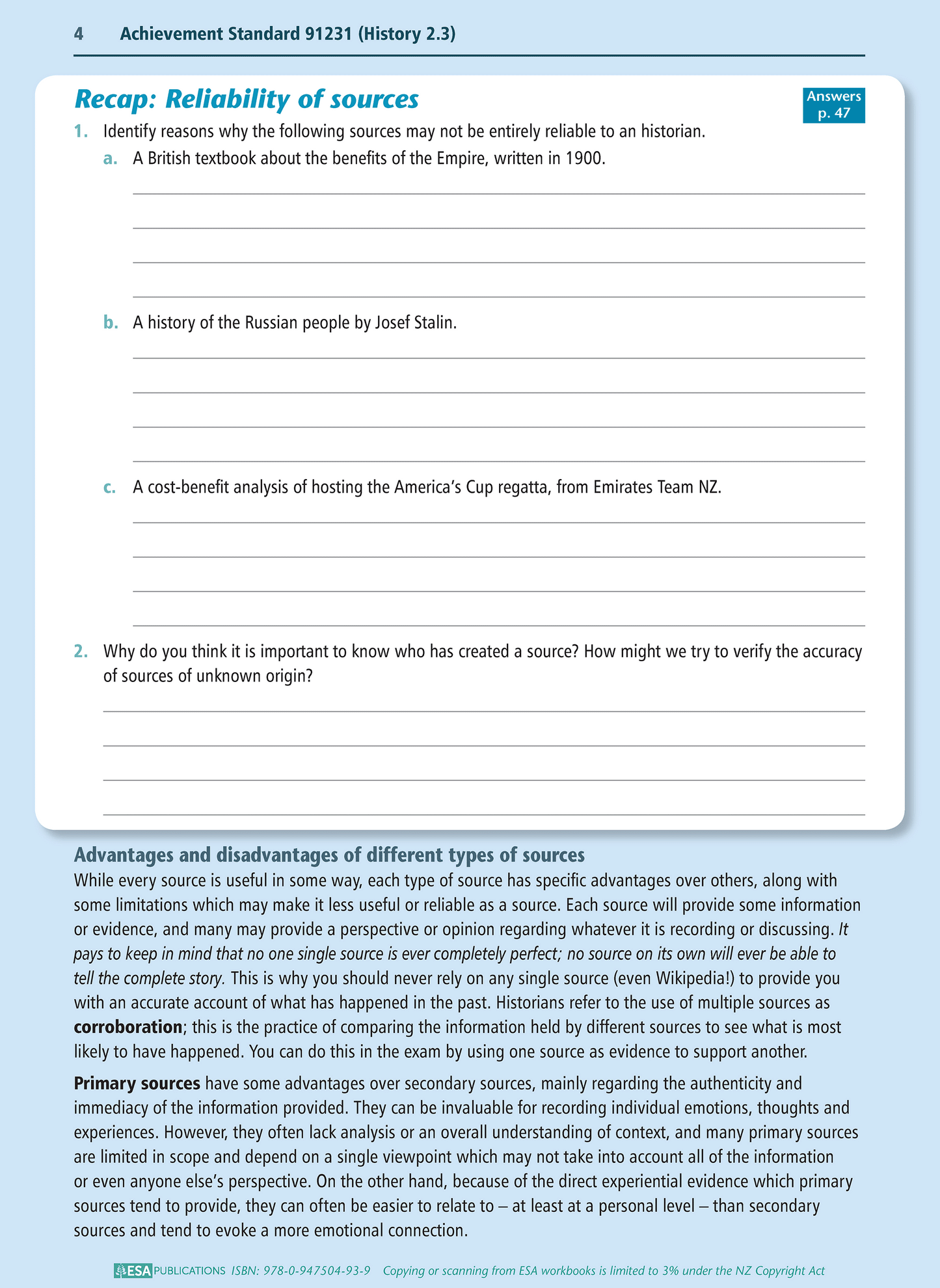 Level 2 Examining Historical Sources 2.3 Learning Workbook