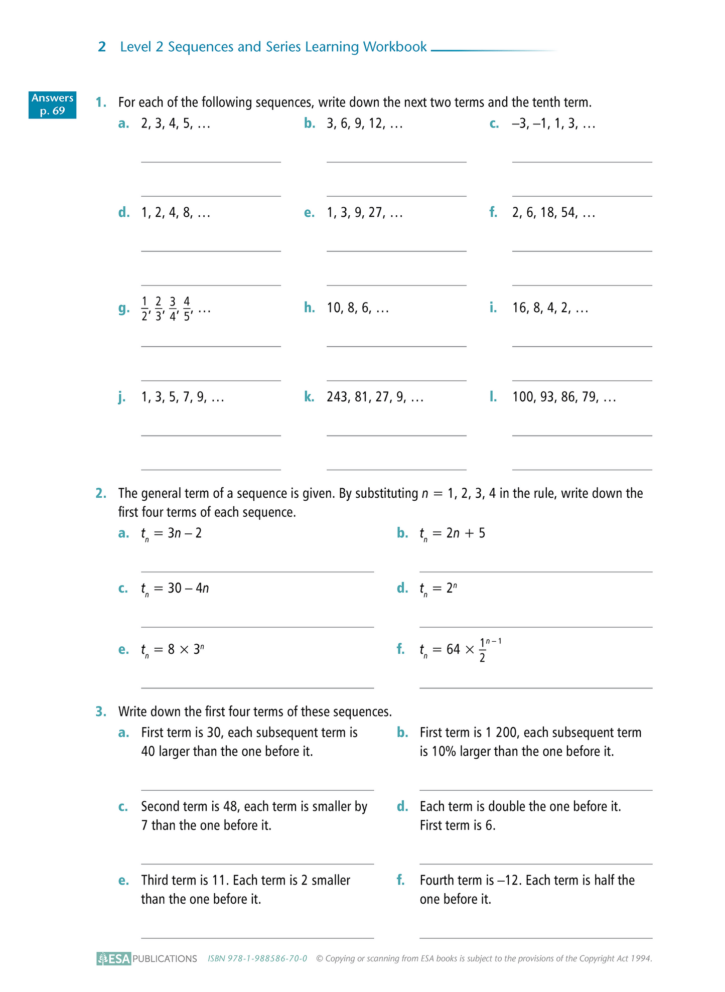 Level 2 Sequences and Series 2.3 Learning Workbook - SPECIAL (damaged stock at $5 each)