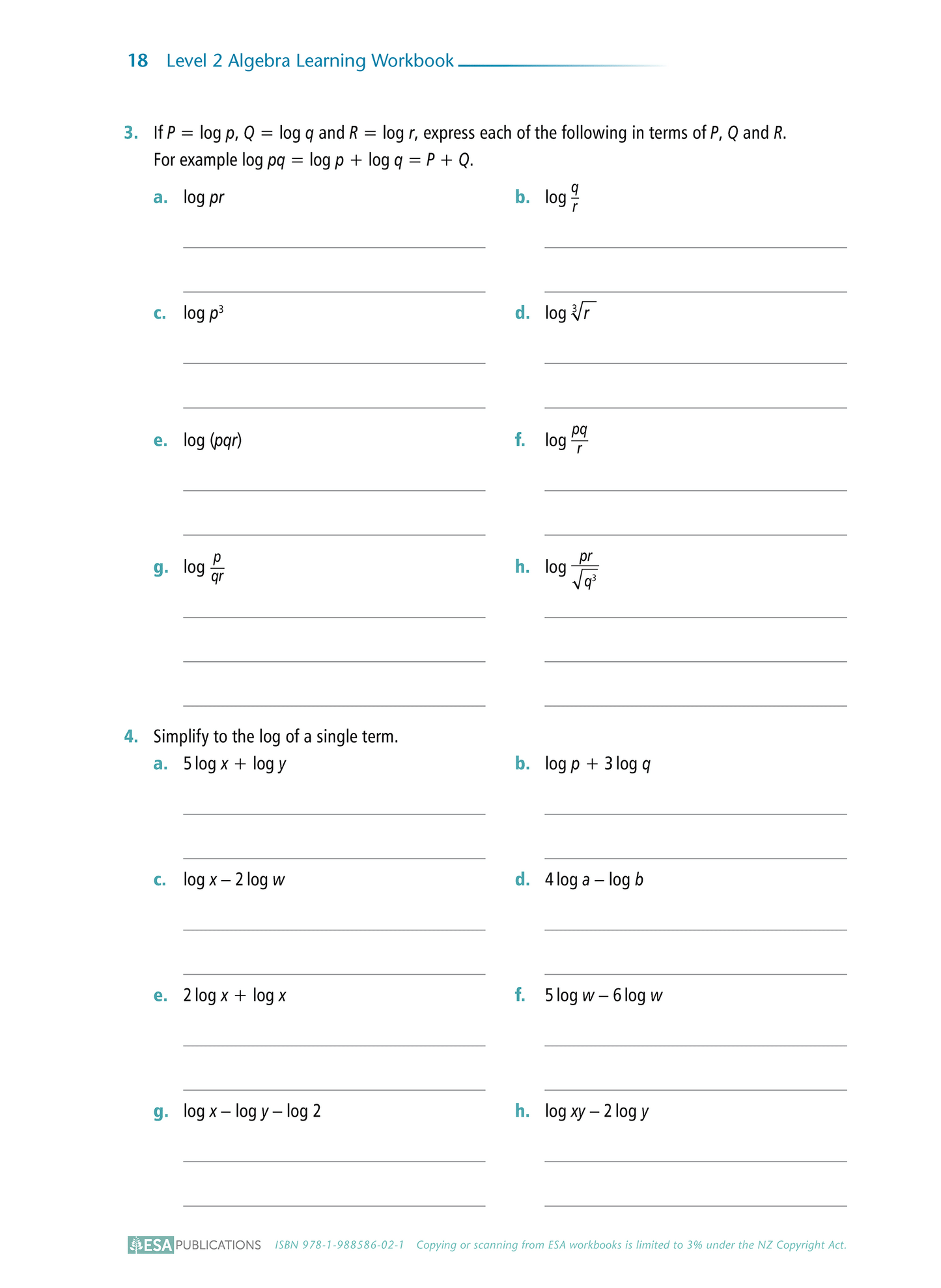 Level 2 Algebra 2.6 Learning Workbook