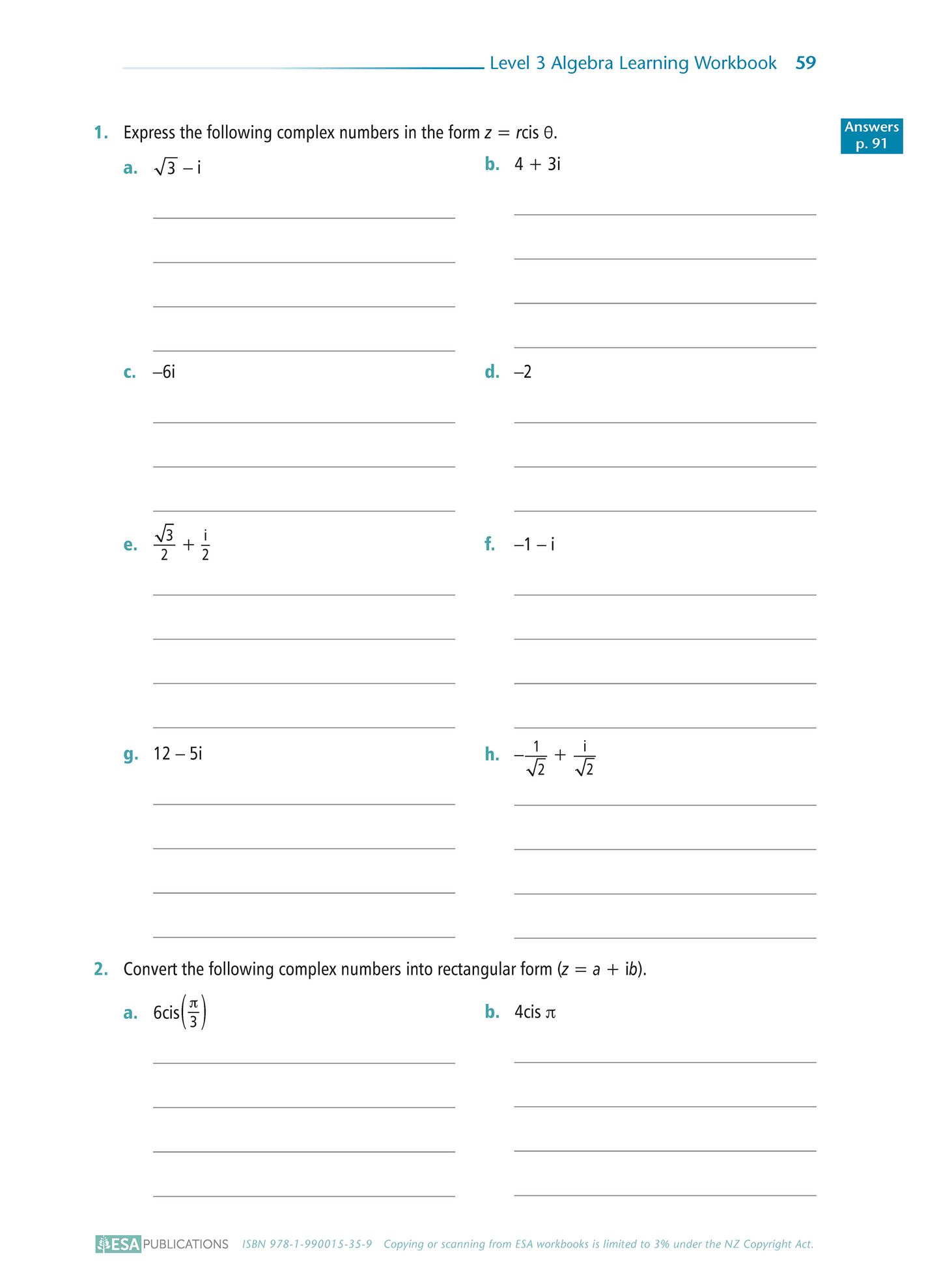 Level 3 Algebra 3.5 Learning Workbook