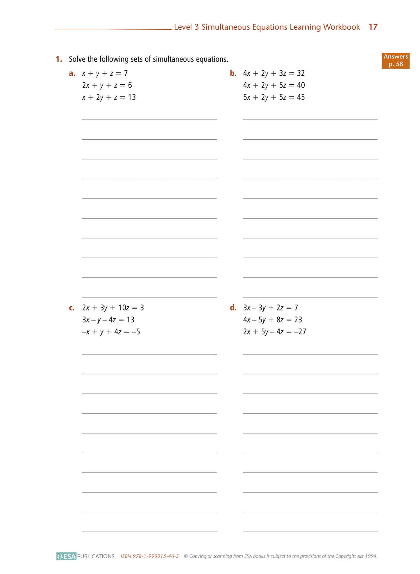 Level 3 Simultaneous Equations 3.15 Learning Workbook