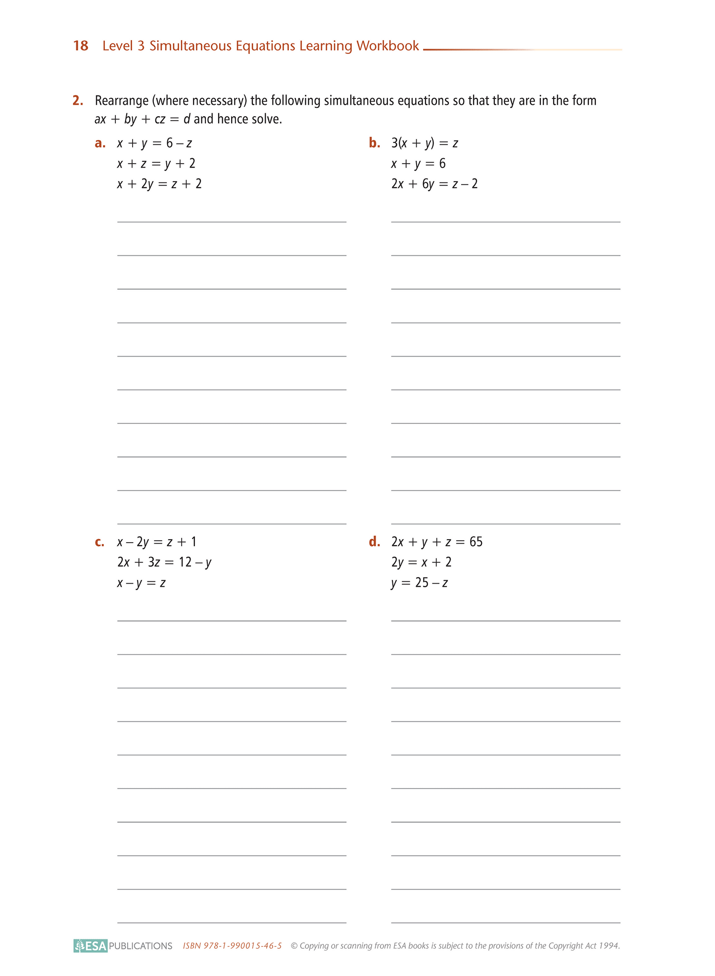 Level 3 Simultaneous Equations 3.15 Learning Workbook