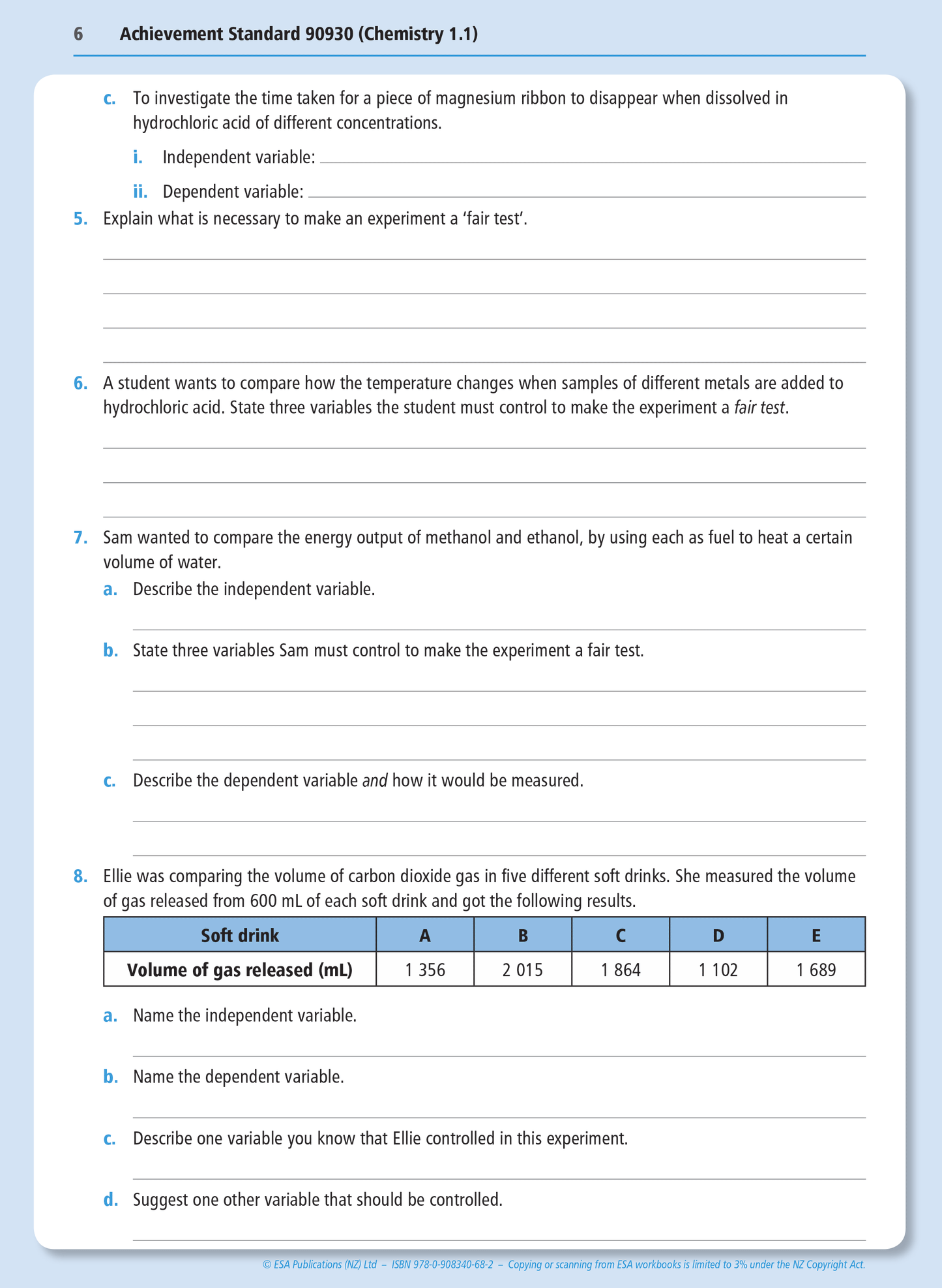 Level 1 Practical Chemistry Investigation 1.1 Learning Workbook