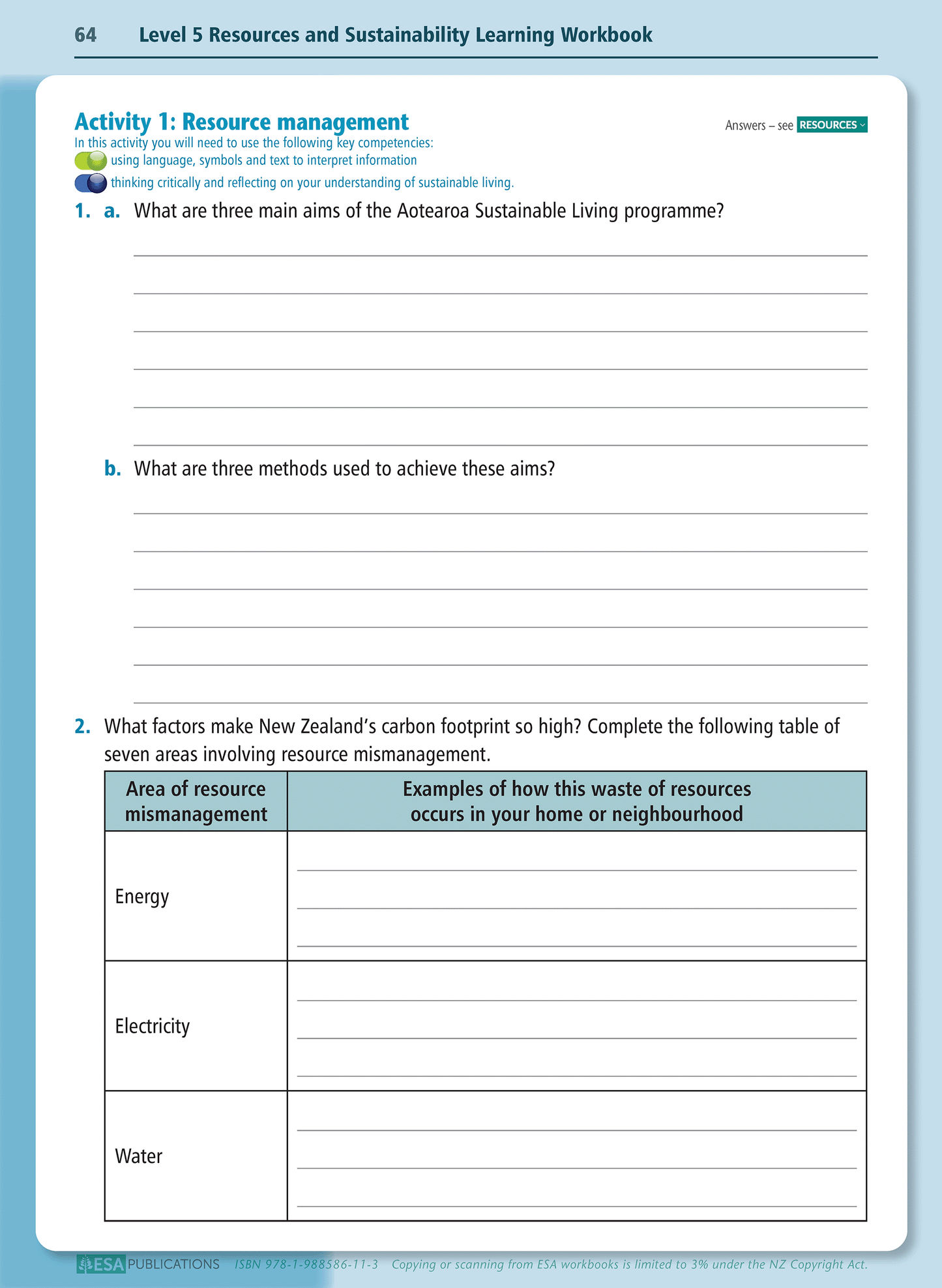 Level 5 Resources & Sustainability Learning Workbook