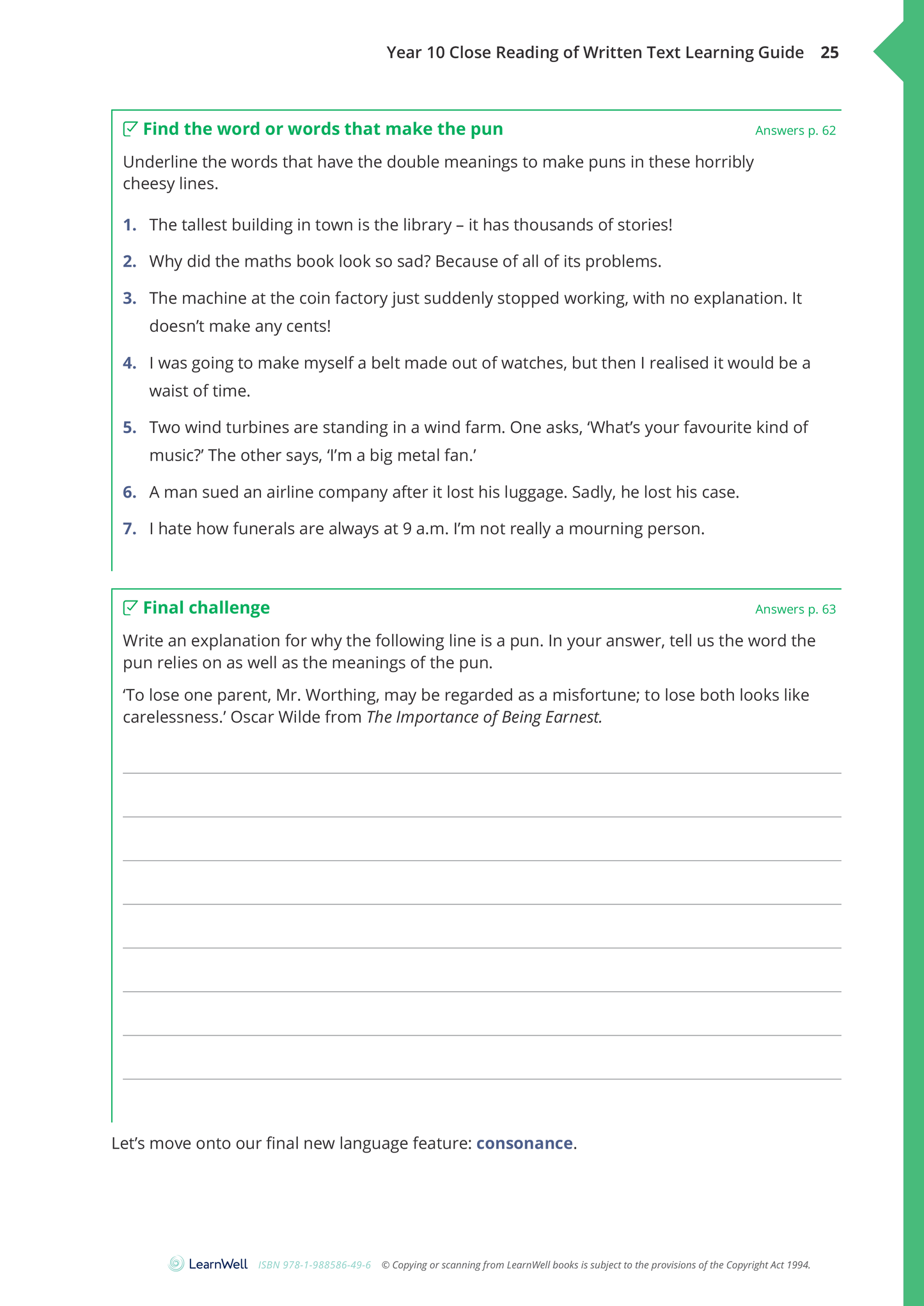 Year 10 Close Reading of Written Texts Learning Guide