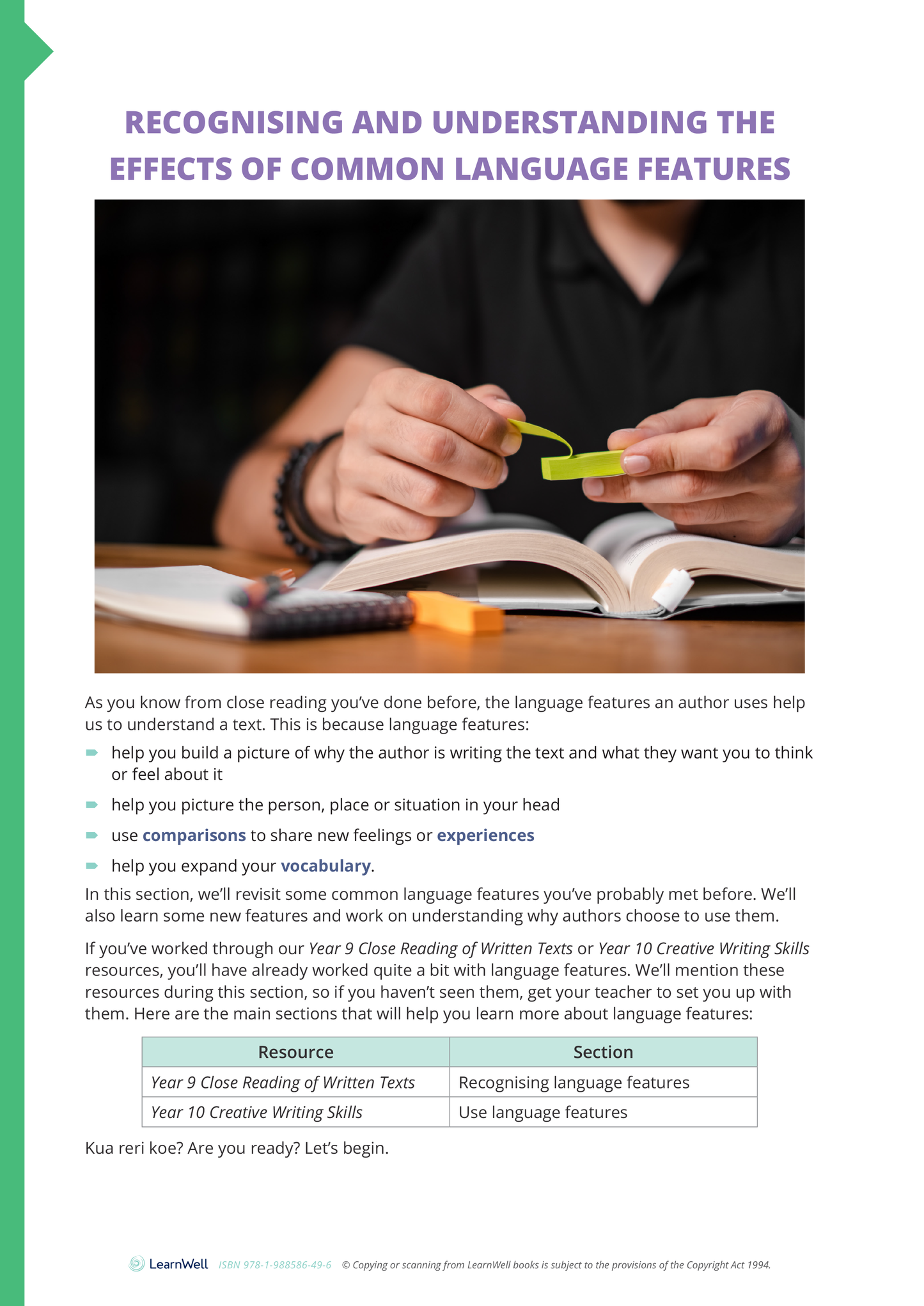 Year 10 Close Reading of Written Texts Learning Guide