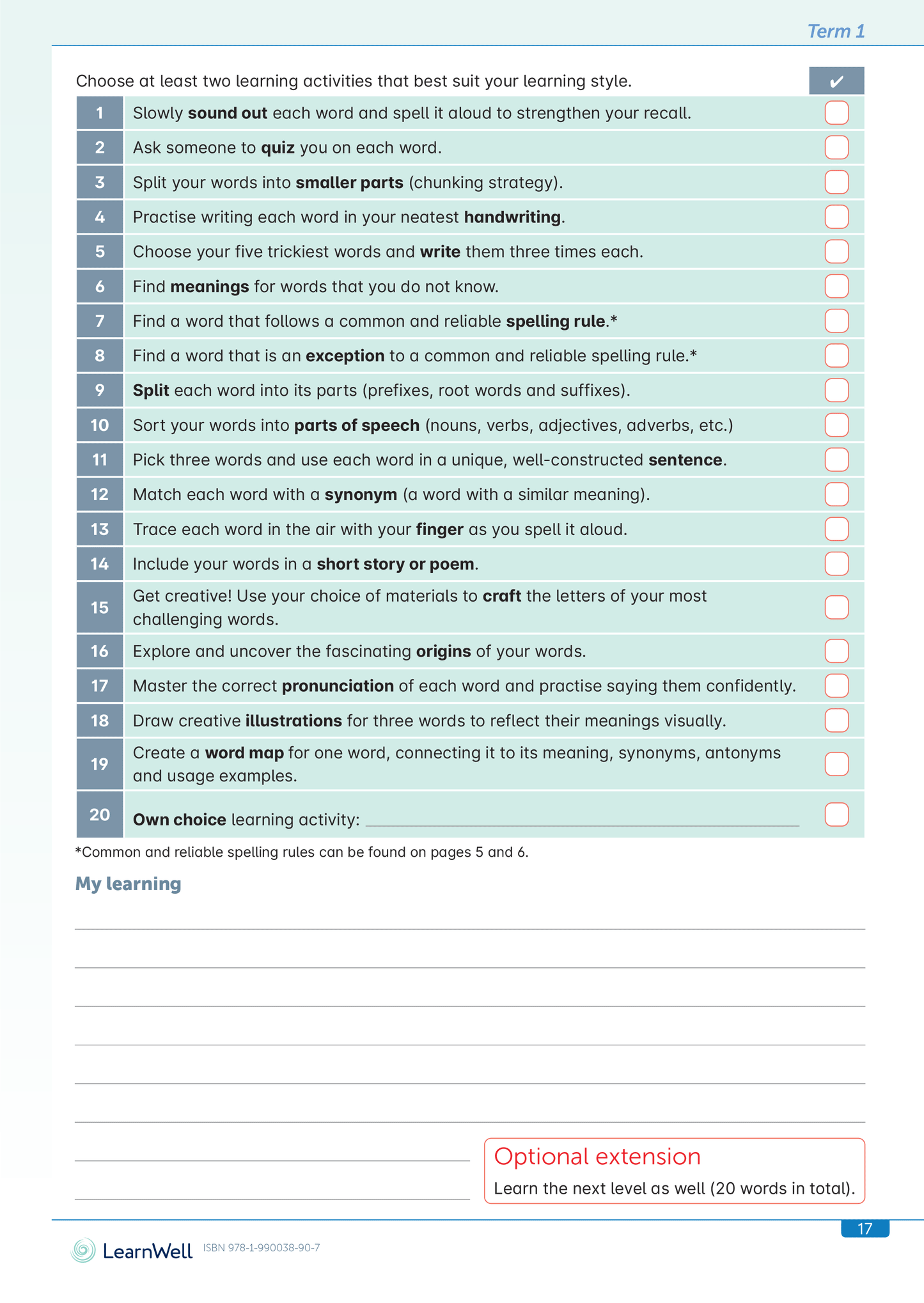 Spelling Ability Lists Start Right Workbook