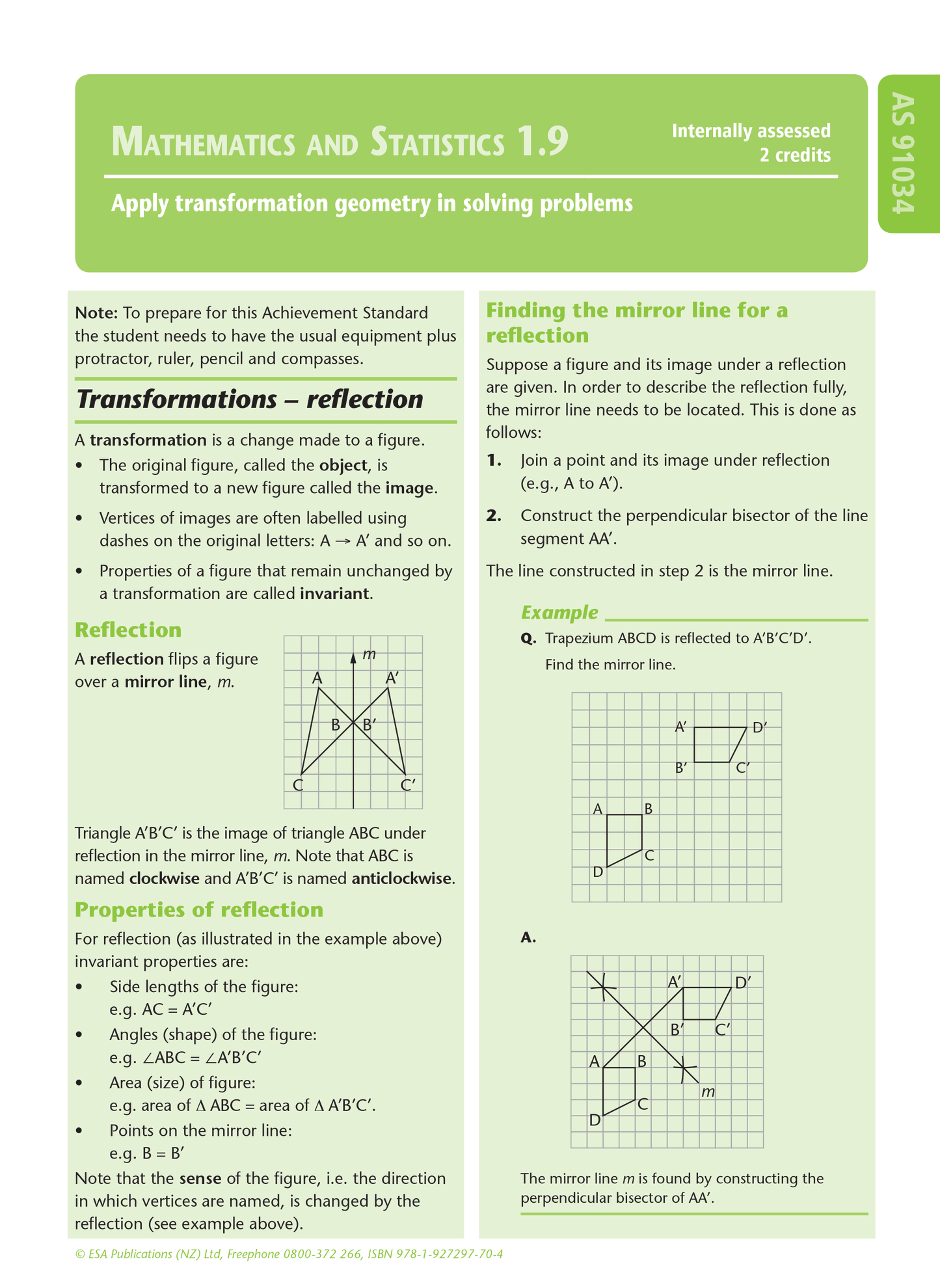 Level 1 Transformation Geometry 1.9 Learning Workbook